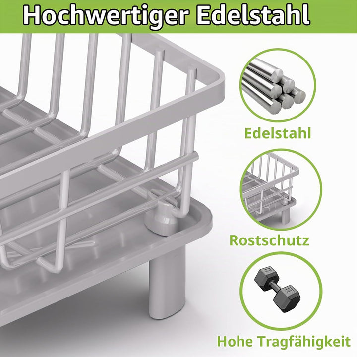 Abtropfgestell Geschirr Klein,Geschirrabtropfgestell mit Abtropfschale,Edelstahl Geschirr Abtropfstä