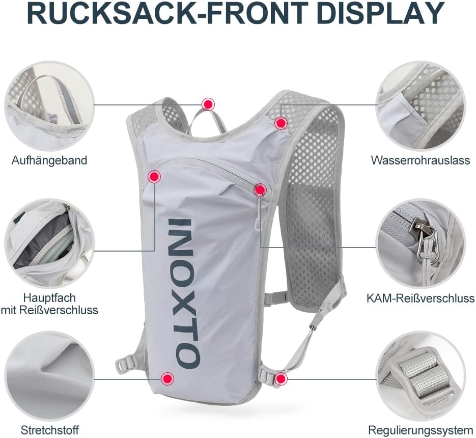 INOXTO Laufrucksack, 5L Leichter Trinkbeutel, geeignet für Outdoor-Wandern, Radwettbewerb, Bergsteig