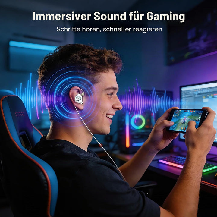 Yinyoo KBEAR BK1 USB-C Gaming-Ohrhörer mit Mikrofon, 10mm Dynamic Driver USB-C Kopfhörer für FPS-Spi
