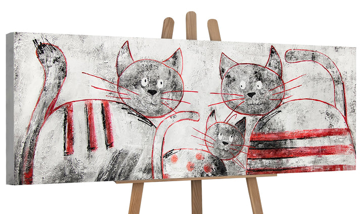 YS-Art XXL Abstrakt Acryl Gemälde auf Leinwand lustige Katzen handgemalt Wandbilder Wohnzimmer Kinde