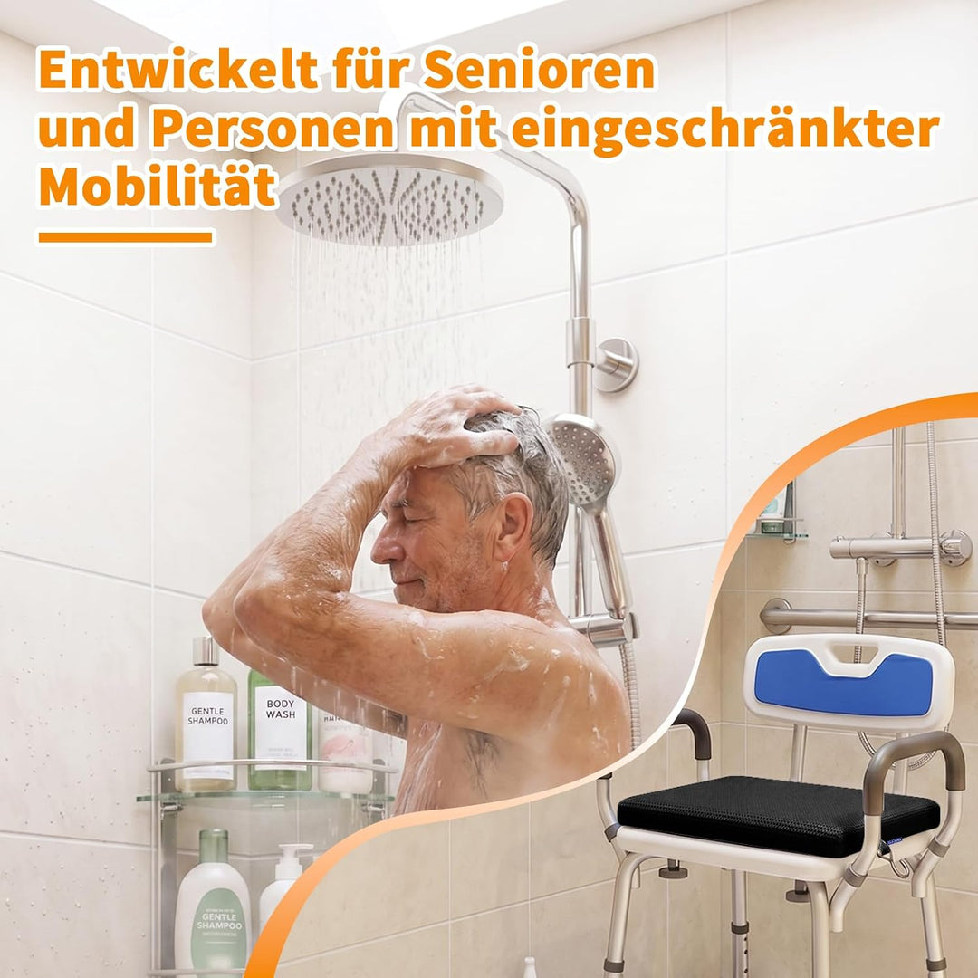 Gooo&amp;Ma Duschsitzkissen rutschfest wasserdurchlässig Schwarz | 3D-Mesh Waschbar Schnelltrocknend Hak