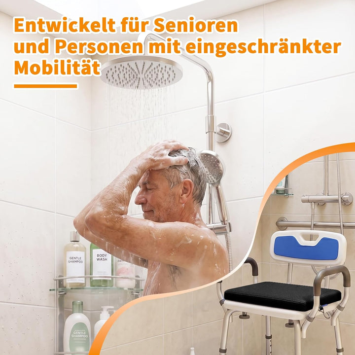 Gooo&amp;Ma Duschsitzkissen rutschfest wasserdurchlässig Schwarz | 3D-Mesh Waschbar Schnelltrocknend Hak