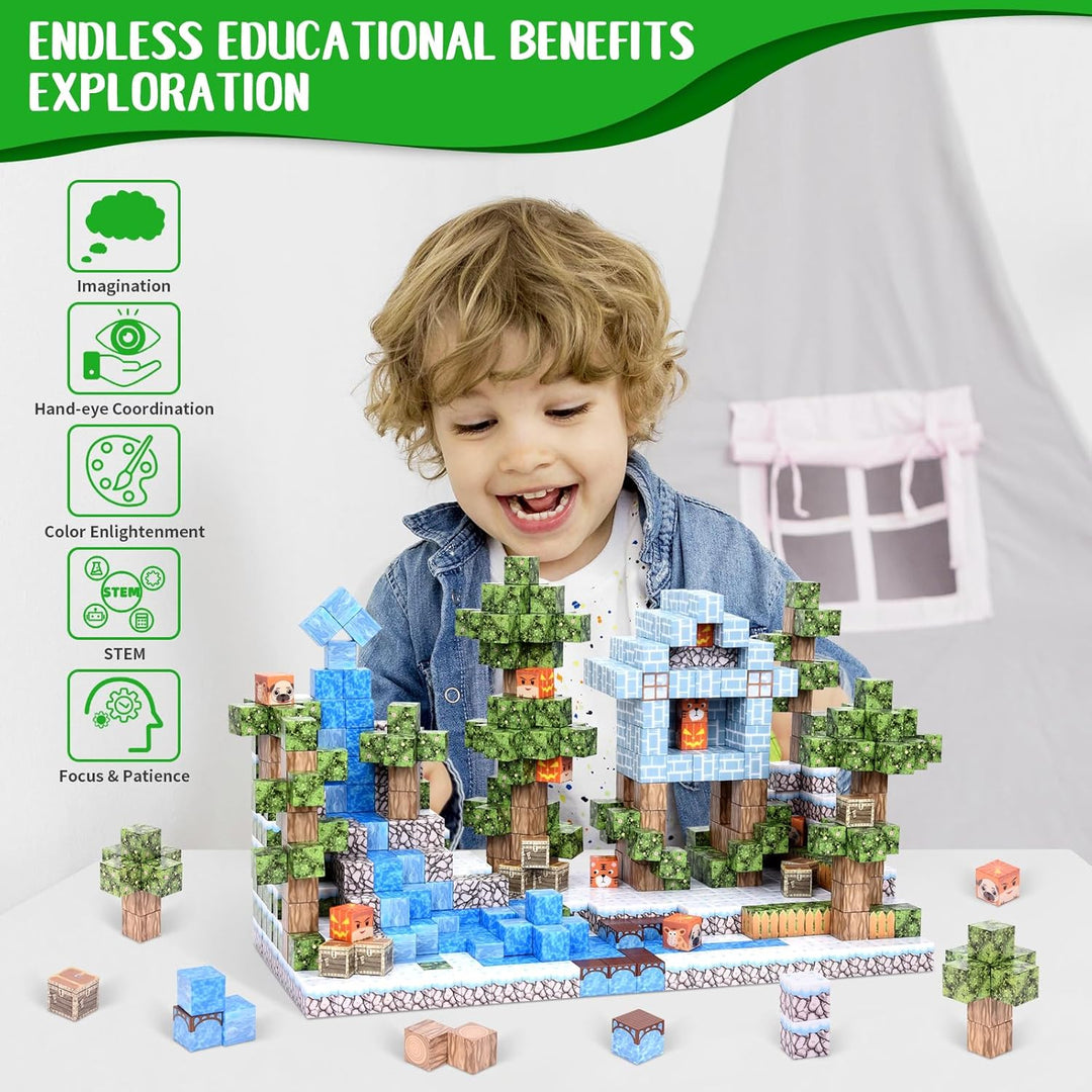 100 PCS Mgnetische Bauklötze, Magnetische Fliesen Bauen Magnet Welt Set, STEM Sensorik Spielzeug für