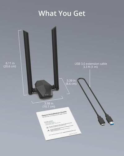 BrosTrend AX1800 High Gain WLAN Stick für PC, WiFi 6 Stick hohe Reichweite, DualBand 1201Mbit/s 5GHz