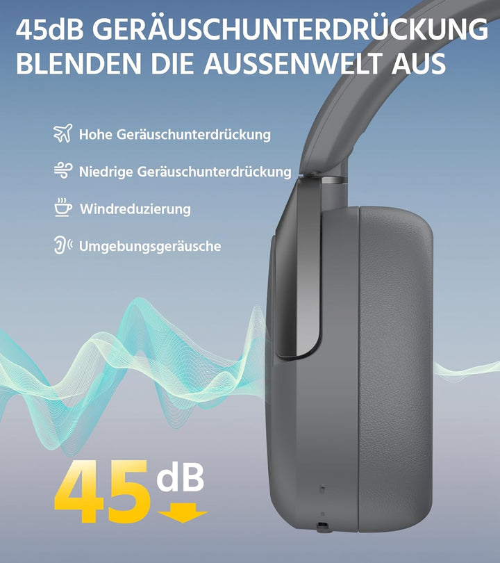 Edifier W830NB Wireless Over Ear Kopfhörer mit -45dB ANC, 94Std. AKKU, LDAC Hi-Res Sound, Spatial Au