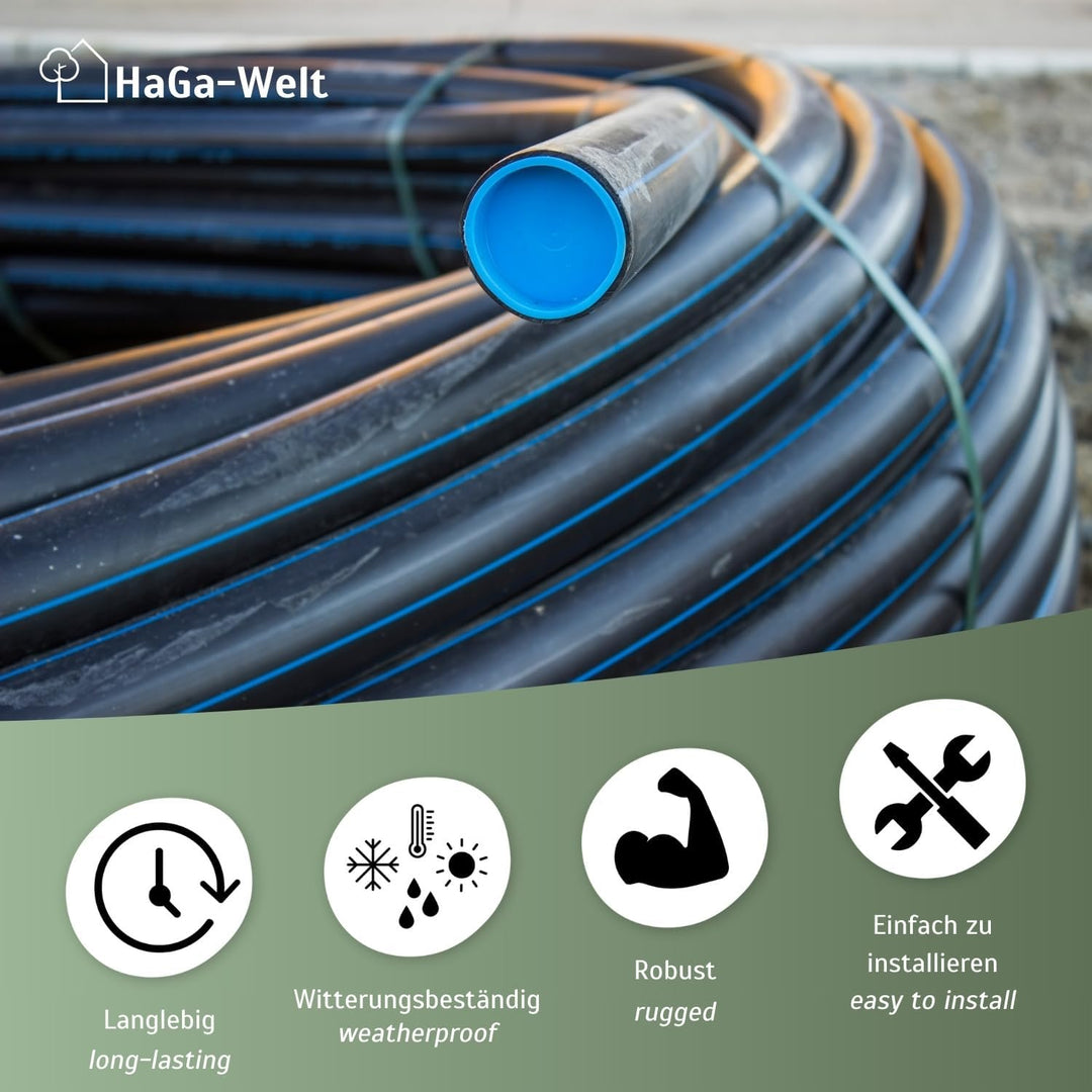 HaGa® 100m PE Rohr 25mm x 1,5mm - Druckrohr Verlegrohr für Brauchwasser Versorgungsleitung Kunststof