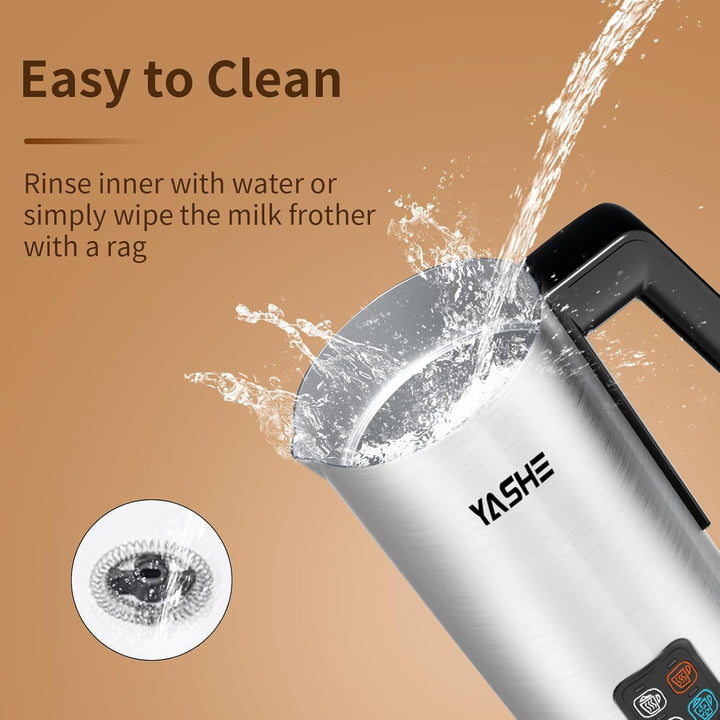 YASHE Milchaufschäumer, 240 ml Milchaufschäumer Elektrisch, 4-in-1 Edelstahl Milchschäumer, Antihaft