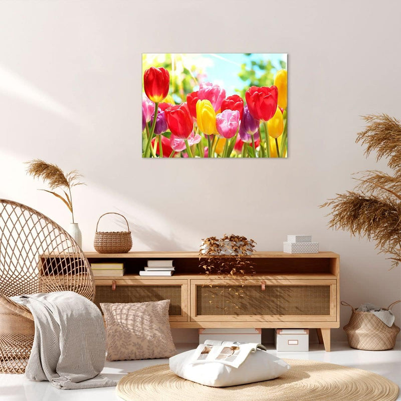 Bilder auf Leinwand Tulpe Blume Garten Plantage Leinwandbild 70x50cm Wandbilder Dekoration Wohnzimme