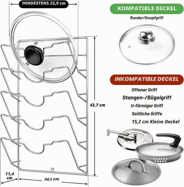 Simple Houseware Topfdeckel Organizer 5 Tier Chrome (Finish), Chrome (Finish)