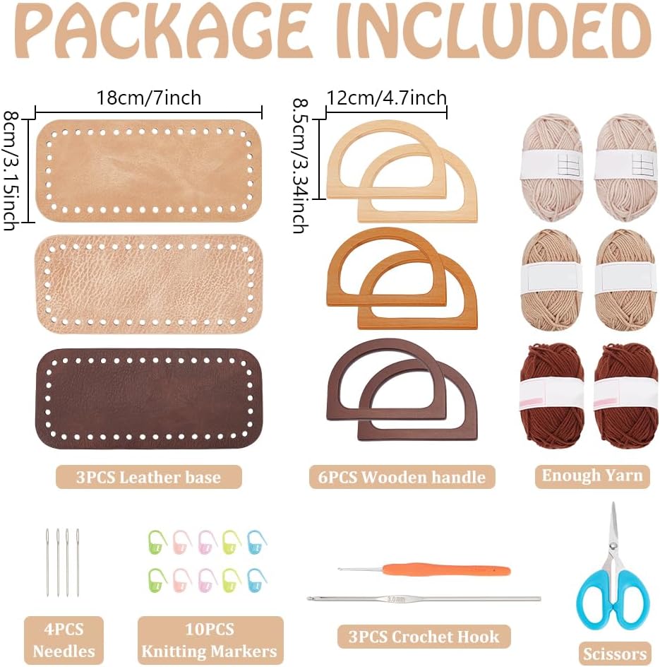 FREEBLOSS 3 Set Häkeltaschen Set Für Anfänger 3 Farben Tragetaschen Mit Schritt Für Schritt Video Tu