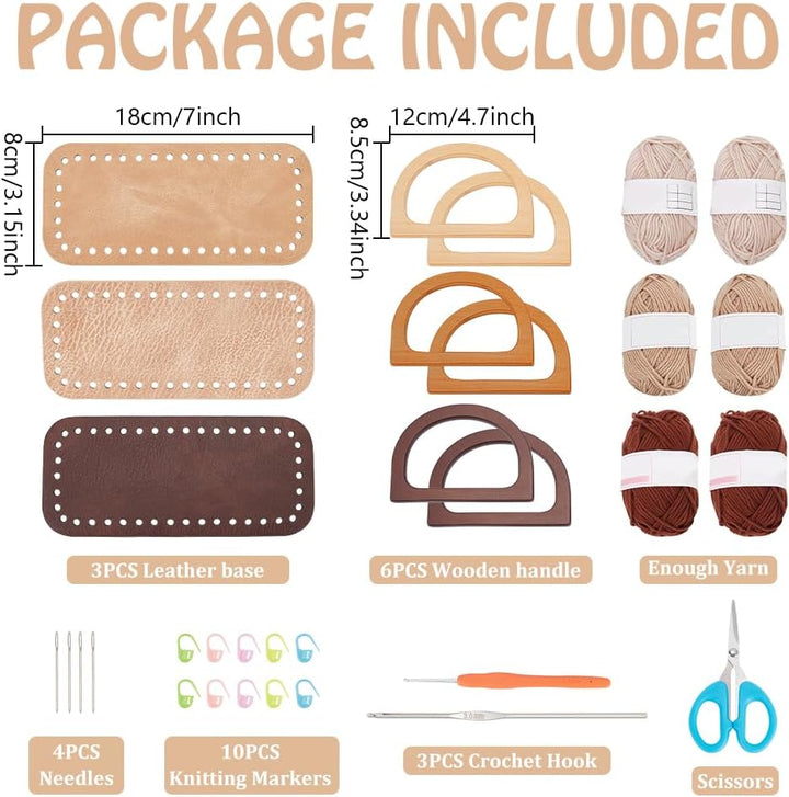 FREEBLOSS 3 Set Häkeltaschen Set Für Anfänger 3 Farben Tragetaschen Mit Schritt Für Schritt Video Tu
