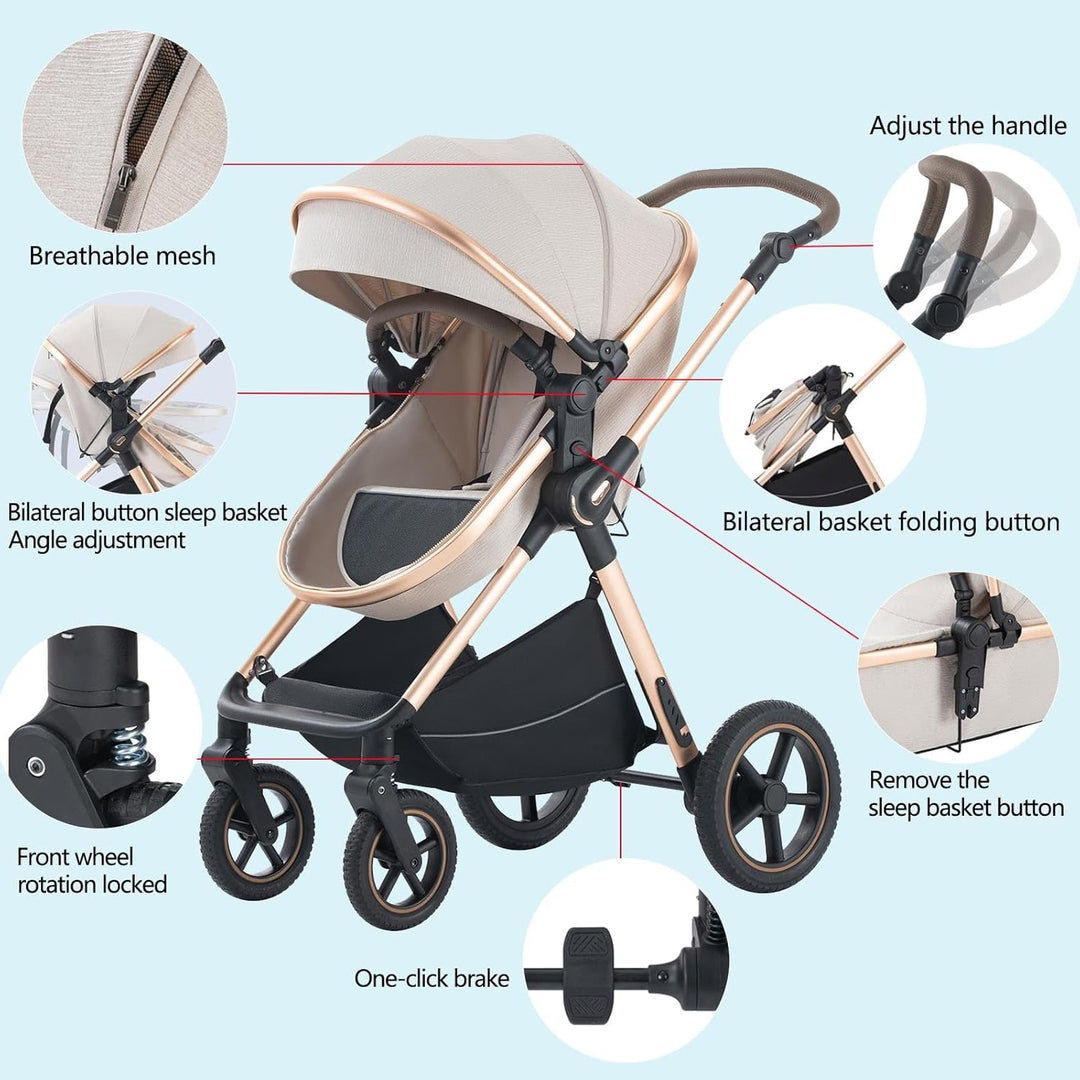 BEBBY 3-in-1 Kinderwagen KombiKinderwagen-Set 2-in-1 Buggy faltbar Luxus Hochlandschaft Neugeborenes