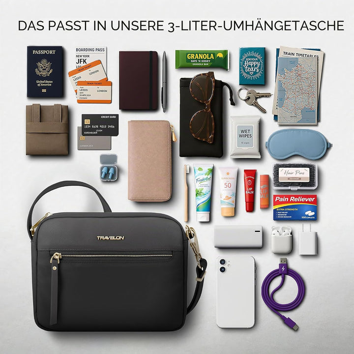 Travelon Unisex Addison Umhängetasche Einheitsgrösse Schwarz, Einheitsgrösse Schwarz