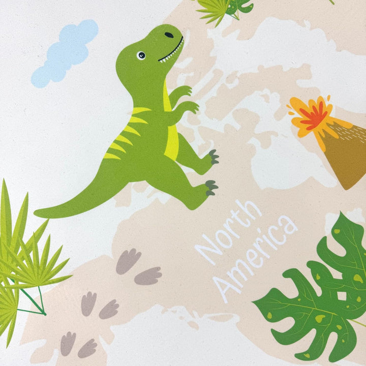 Teppich-Traum Teppich Rund Kinderzimmer Dino-Landschaft mit Pflanzen und Kontinenten rutschfest flac