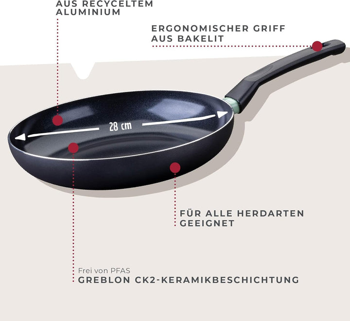 Fackelmann Bratpfanne Brandao - Ø 28 cm aus recyceltem Aluminium, PFAS-freie Keramikbeschichtung, er