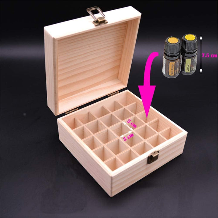 25 Slots Ätherisches Öl Box aus Holz - Bietet Platz für 5 10 15 ml ätherisches Öl-Flaschen - Ideales