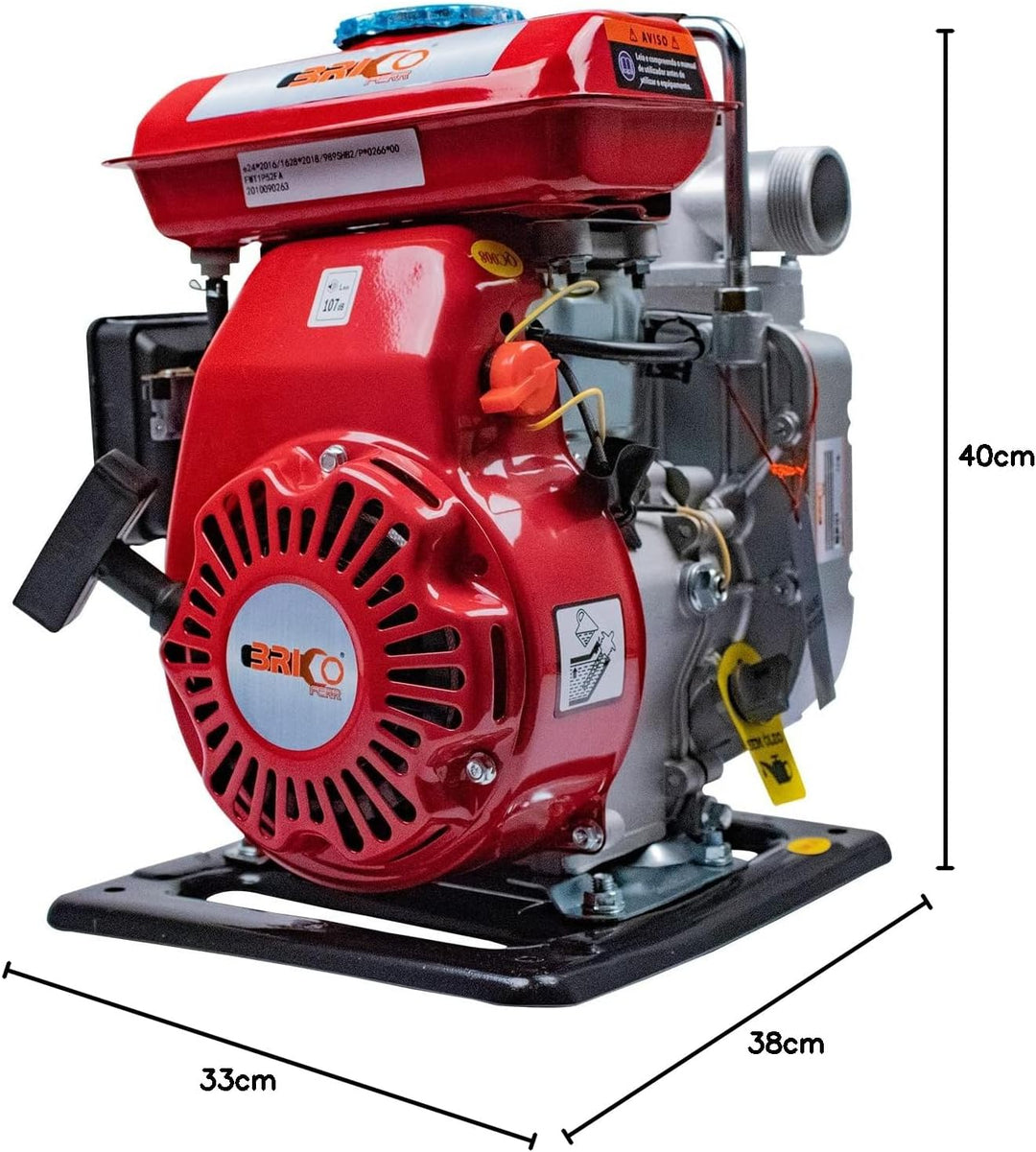 Bricoferr BFH033 Wasserpumpe mit Benzinmotor, 97 ccm, 2,5 PS, rot