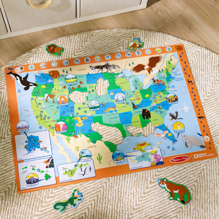 Melissa & Doug National Parks USA-Karte Bodenpuzzle – 45 Jumbo- und Tierförmige Teile, Such- und Fin