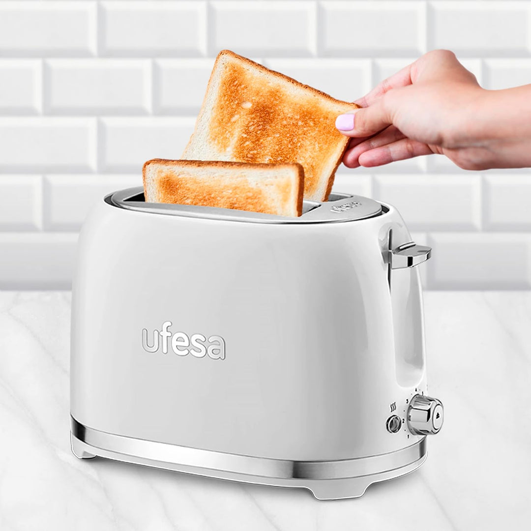 Ufesa Toaster 2 Scheiben Weiss Retro Classic Pinup, Vintage-Design, 850 W, 2 extrabreiten Schlitzen