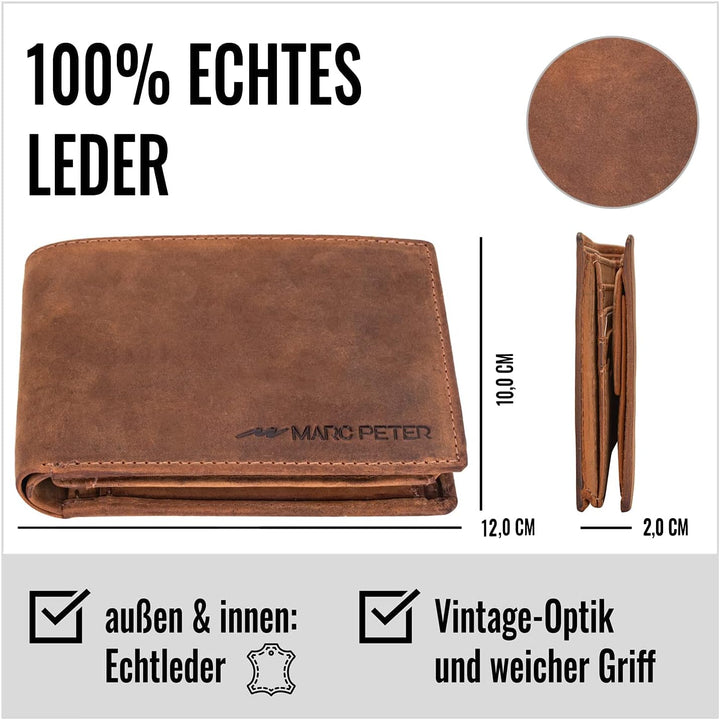 Marc Peter Oslo Geldbörse Herren Leder Bräune mit RFID Schutz I Echtleder Portemonnaie Gross I 13 Fä