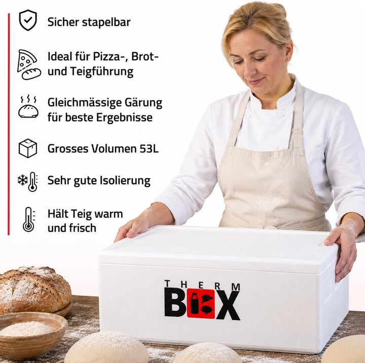 THERM BOX 53W Gärbox Styroporbox 53 Liter Innen 62,5 x 44 x 20 cm Wandstärke 3 cm Thermobox Isolierb
