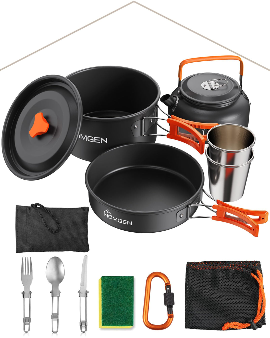 HOMGEN Portable Camping Cooking Set Camping Pots and Pans Set Aluminium Camping Cookware Kit Lightwe