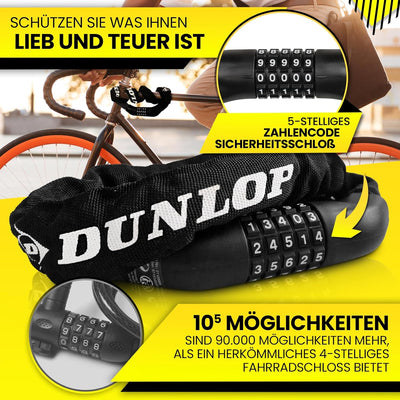 DUNLOP Fahrradschloss Zahlenschloss - Hohe Sicherheit - 100 cm -Sicherheitslevel-6 Schloss mit 5er Z