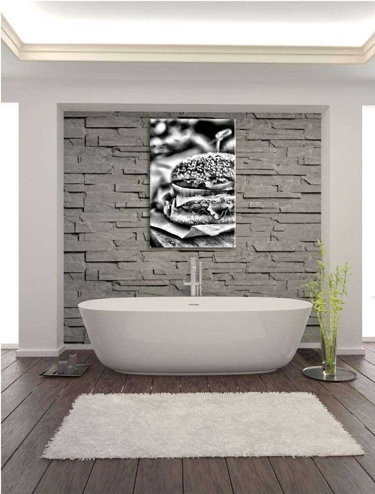 Pixxprint Monocrome, Leckerer Burger und Pommes, Format: 100x70 auf Leinwand, riesige Bilder fertig