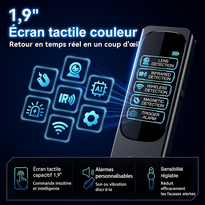 Wanzen Detektor Touchscreen, 6-in-1 Kamera Detektor mit KI-Erkennung | Hidden Camera Detector, GPS-T