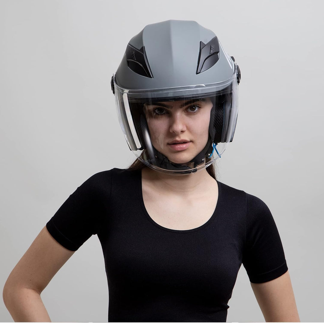 Westt Jethelm mit Visier &amp; Sonnenblende Motorradhelm Herren Damen Rollerhelm Mopedhelm Mofa Chopper