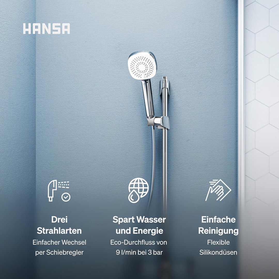 HANSA BASICJET Style Duschkopf mit 3 Strahlarten I Handbrause Dusche | Anti-Kalk Funktion I Brauseko