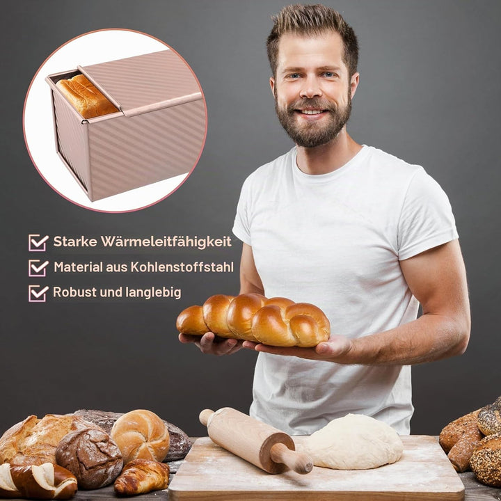 NiceLand Mold Backform mit Deckel Antihaft Toast Brot Backform Aluminium Antihaft Toastbrot Backform