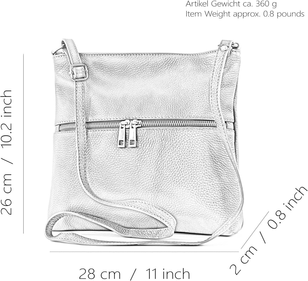 modamoda de - T144 - ital Umhängetasche Schultertasche aus Leder Gelb/Eisblau, Gelb/Eisblau