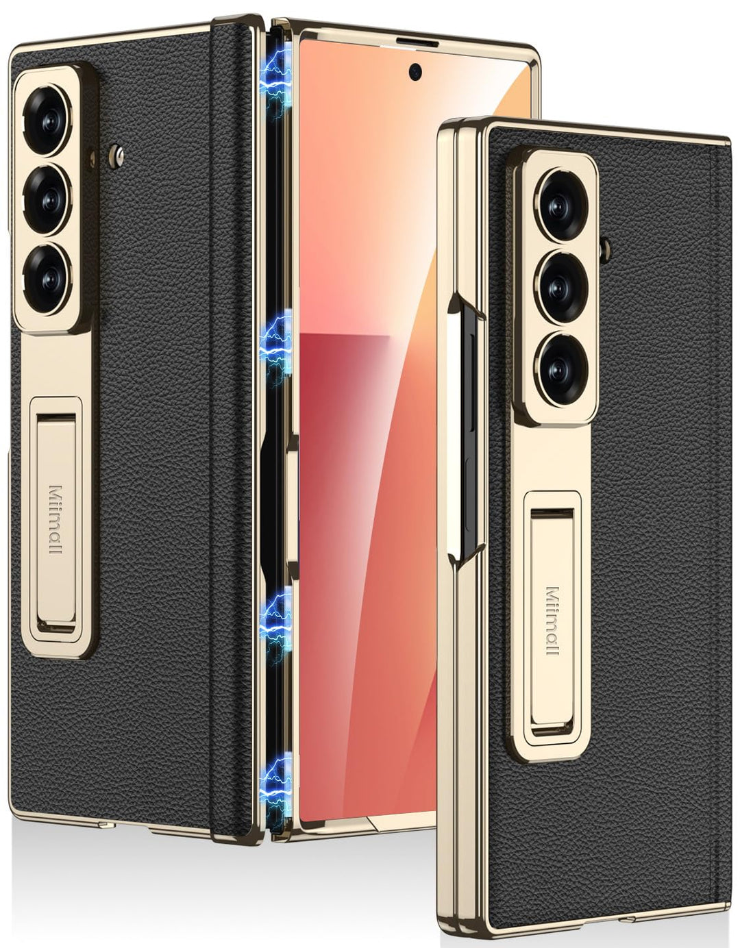Miimall Lederhülle Kompatibel mit Samsung Galaxy Z Fold 7 Hülle mit Displayschutz+Scharnierschutz, S