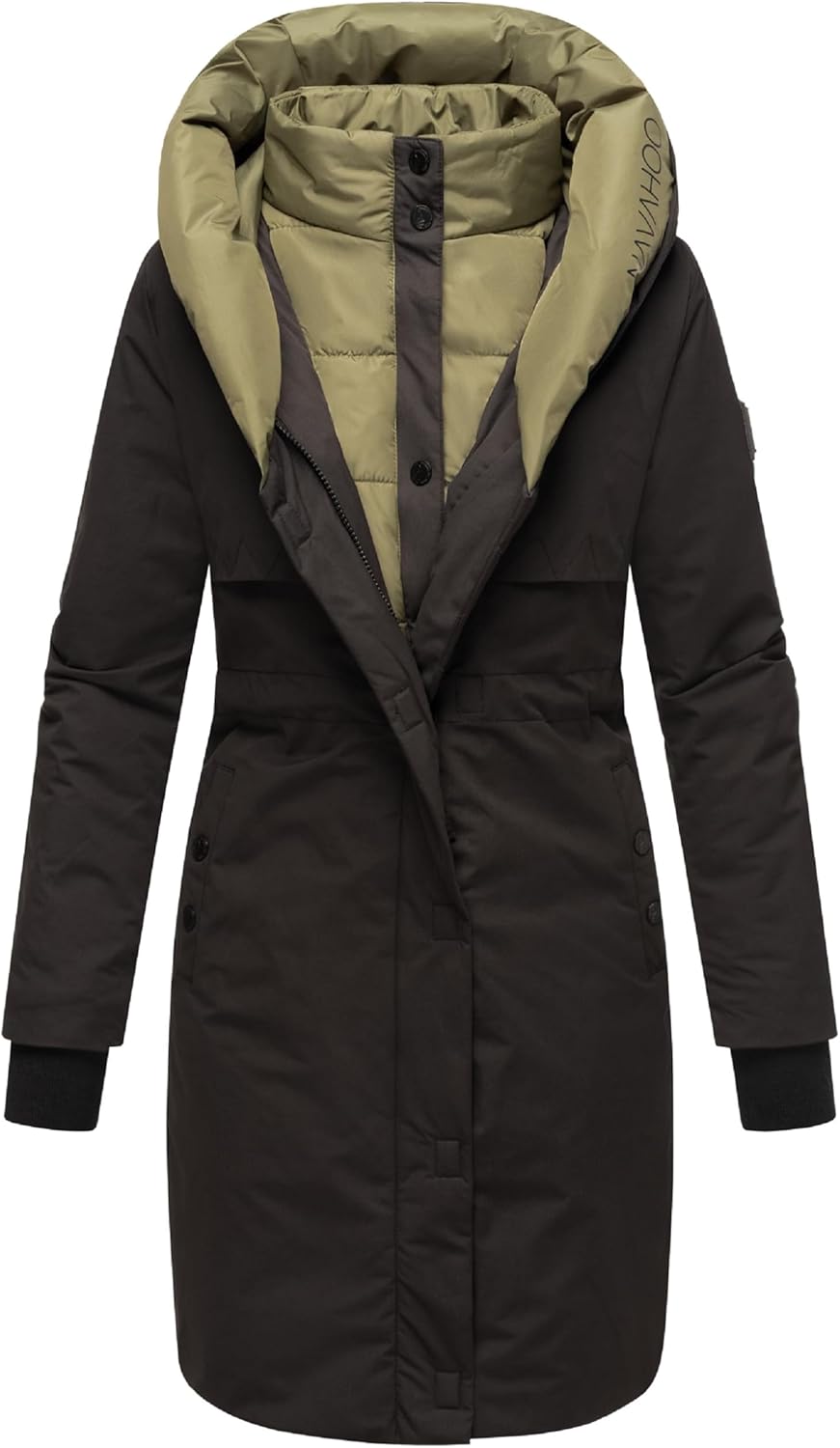 Navahoo Damen Mantel Lange warme Winter Steppjacke mit Kapuze und magnetischen Elementen Snowelf XS-