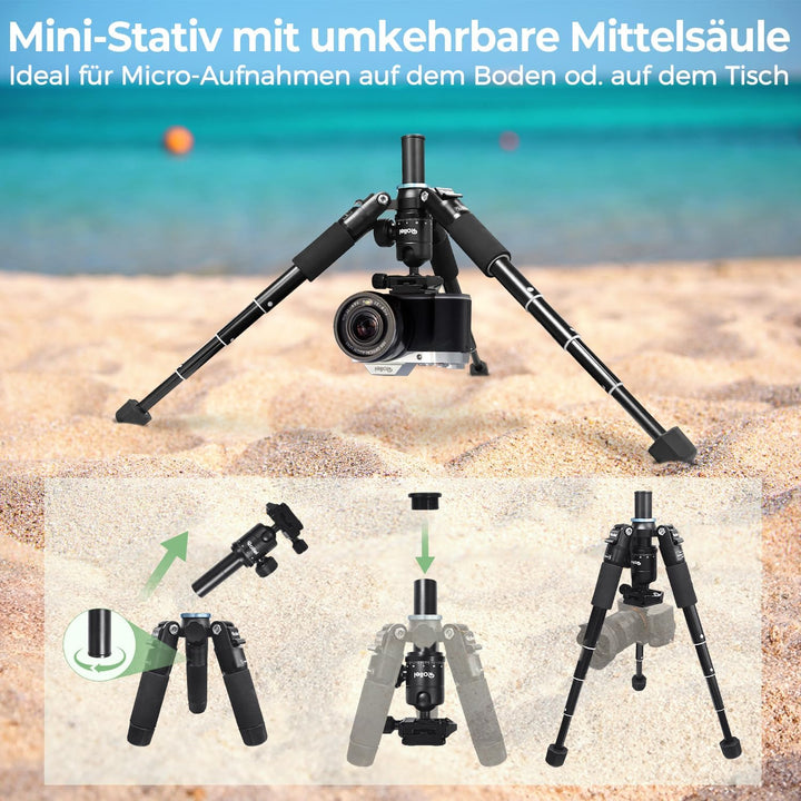 Rollei Compact Traveler Mini M1 I Schwarz I Leichtes Mini-Reisestativ aus Aluminium I Foto-Stativ mi