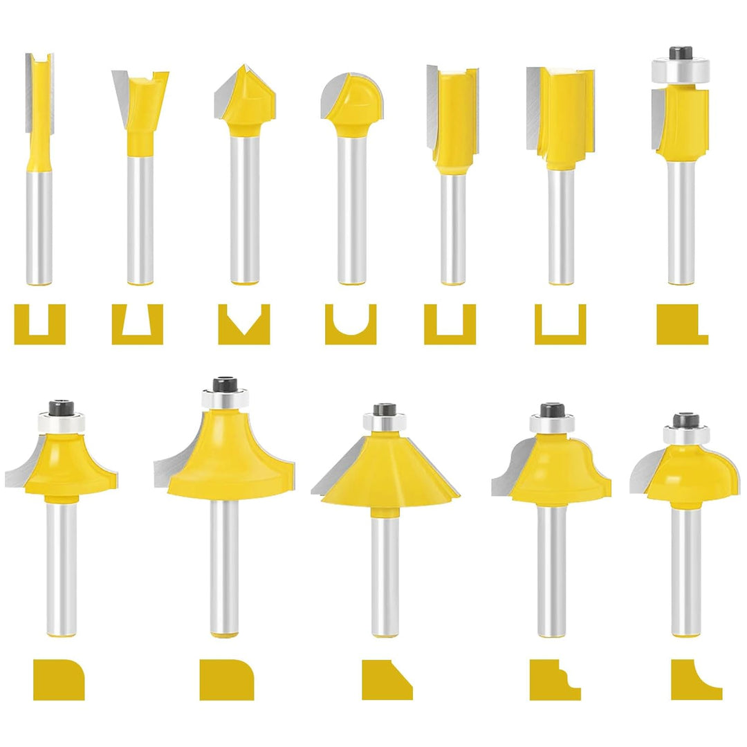 12tgl Fräsersatz Set für Holzbearbeitung 6mm Nutfräser Profilfräser für Oberfräse Holzfräser Fräser
