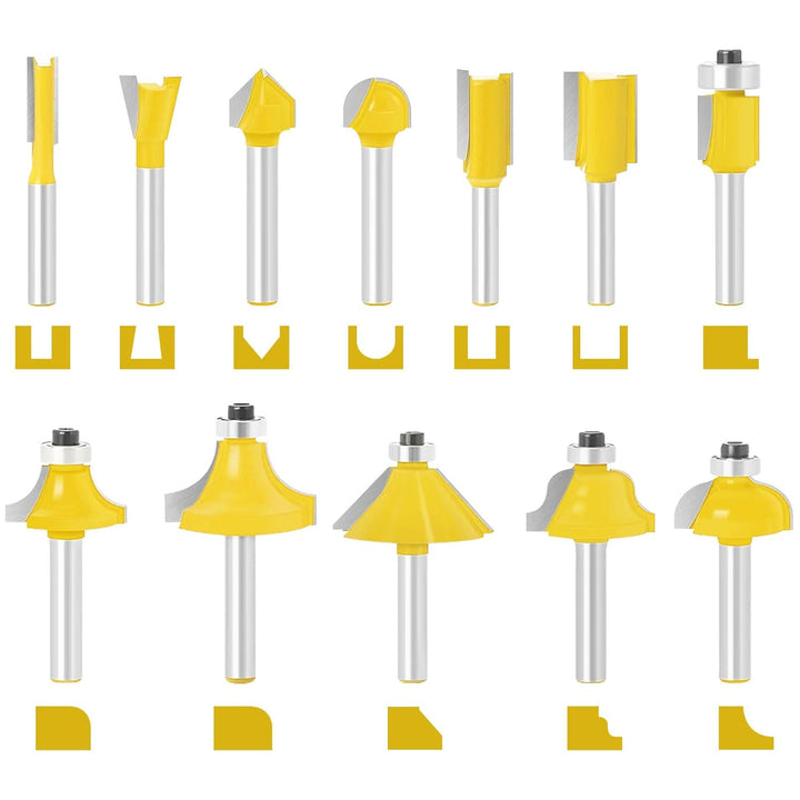 12tgl Fräsersatz Set für Holzbearbeitung 6mm Nutfräser Profilfräser für Oberfräse Holzfräser Fräser