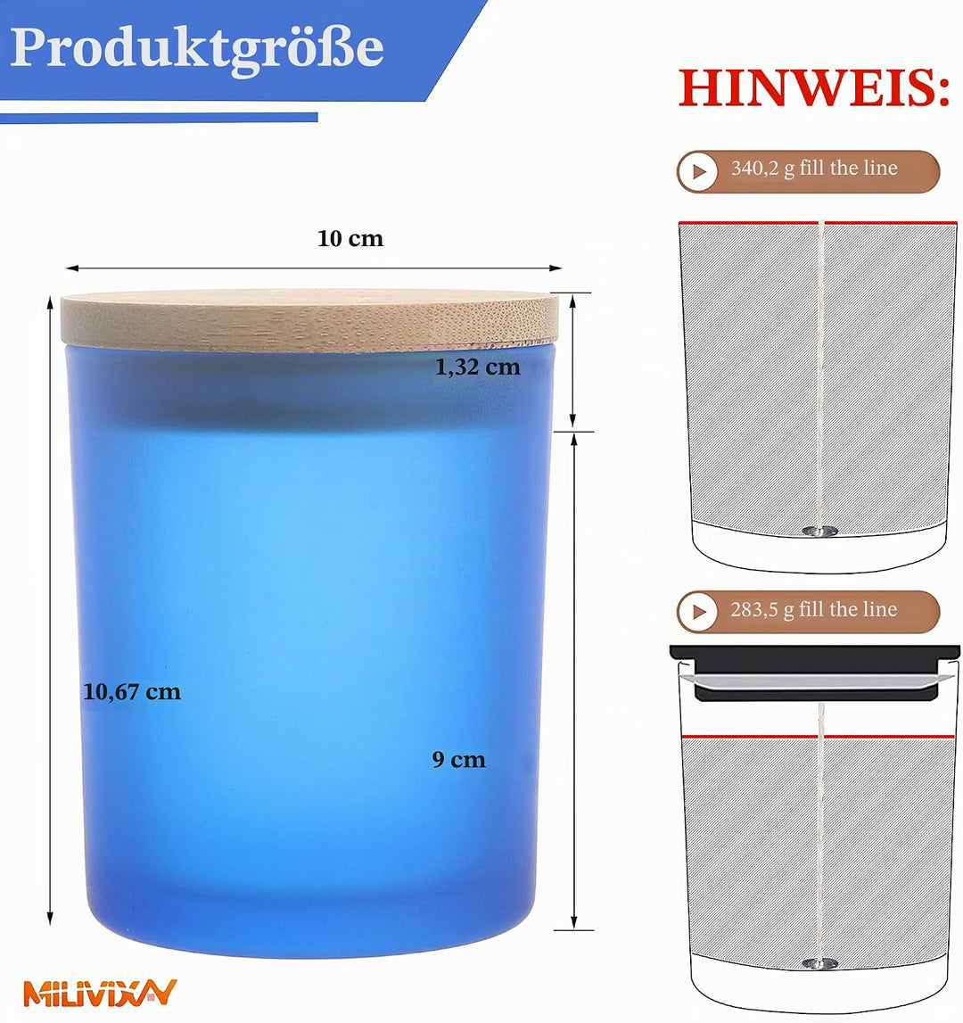 MILIVIXAY 12 Stück 340 ml Milchglas-Kerzengläser mit Deckel und Kerzenherstellungs-Sets – leere Kerz