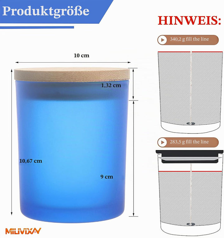 MILIVIXAY 12 Stück 340 ml Milchglas-Kerzengläser mit Deckel und Kerzenherstellungs-Sets – leere Kerz