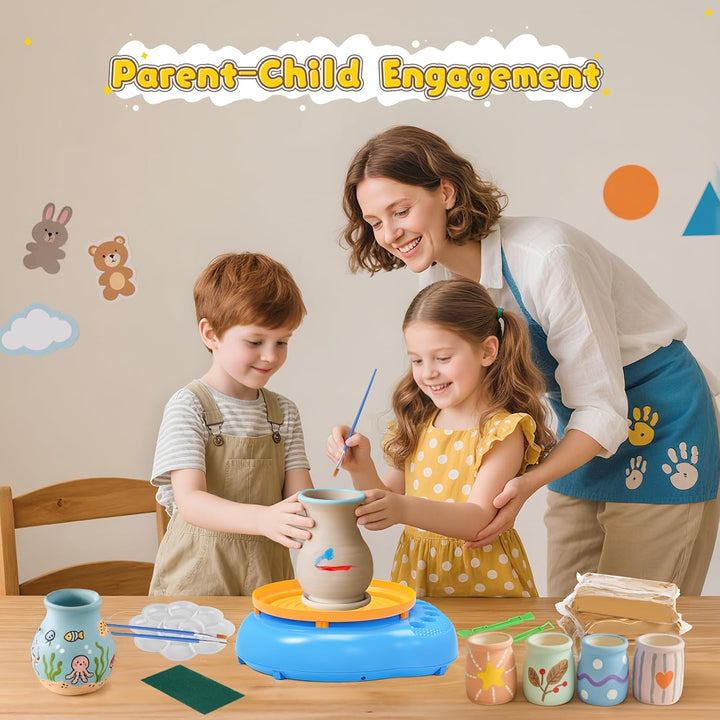 Töpferscheibe für Kinder 6-12 Jahre – Komplettes DIY-Töpfer-Set für Anfänger mit 4 Lufthärtenden Ton