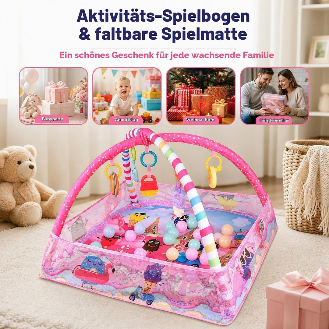 Bebamour Baby Spielmatten Bodenturngeräte von Geburt an, 18 Bälle, 5PCS Hängespielzeug, weiche Baby