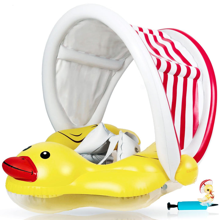 EDWEKIN® Einzigartiger Baby Schwimmtrainer mit abnehmbarem Sonnendach, Ente Schwimmring Baby, Baby S