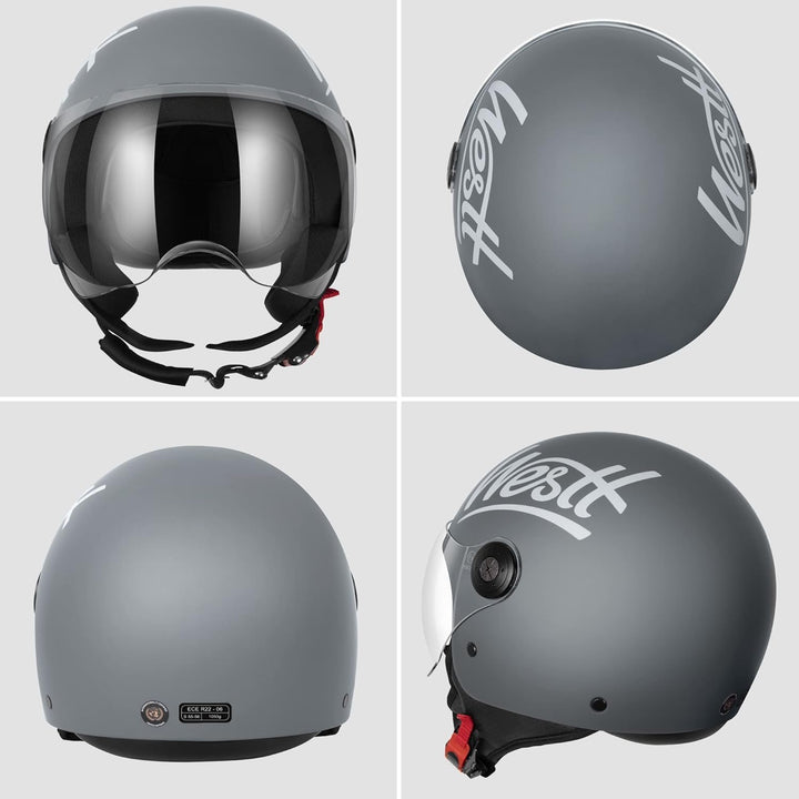 Westt Jethelm mit Visier ECE 22.06 – Leichter Motorradhelm für Damen und Herren – Roller Helm Mopedh