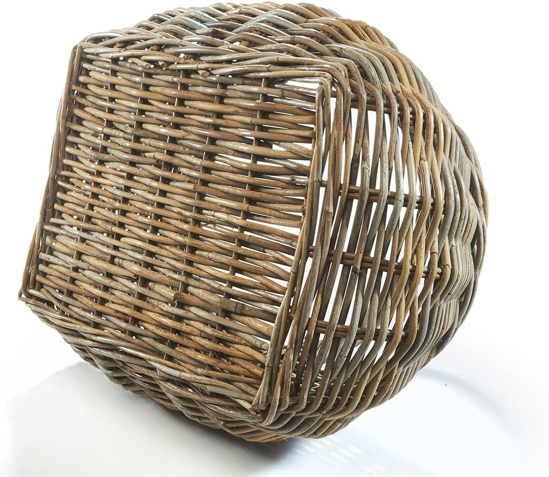 Kobolo Rattankorb Einkaufskorb Korb mit Henkel aus Rattan in kubu Grey