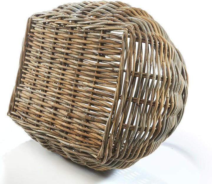 Kobolo Rattankorb Einkaufskorb Korb mit Henkel aus Rattan in kubu Grey