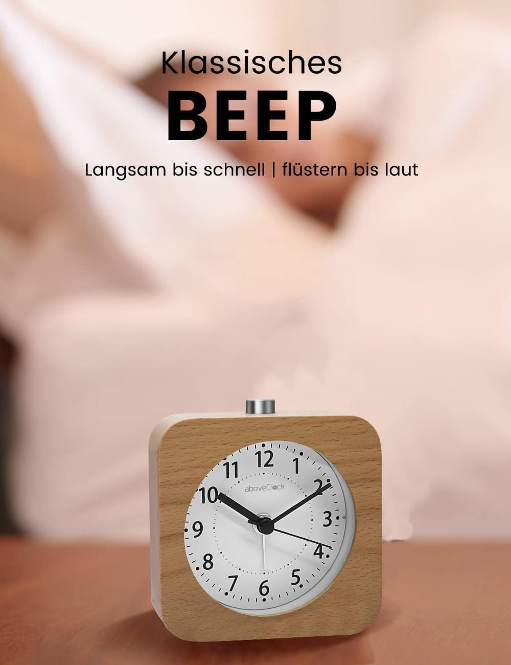 aboveClock Wecker Analog Ohne Ticken 2 Stück, Wecker Holz mit Snooze, Nachttisch Tischuhr mit Nachtl
