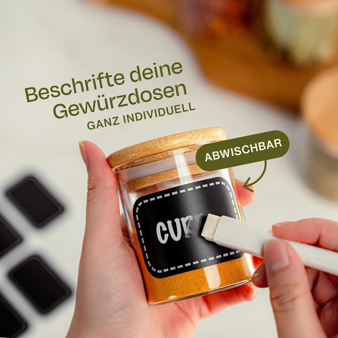 Praknu Gewürzgläser 120ml - 10er Set Gewürzdosen Organizer mit Gewürzetiketten - Luftdicht - Spülmas