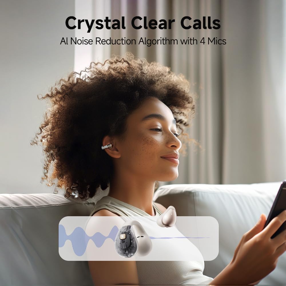 QCY Crossky C30 Open Ear Kopfhörer,Kabellose Bluetooth 5.4 Clip On Kopfhörer,4 Mikrofon ENC Geräusch