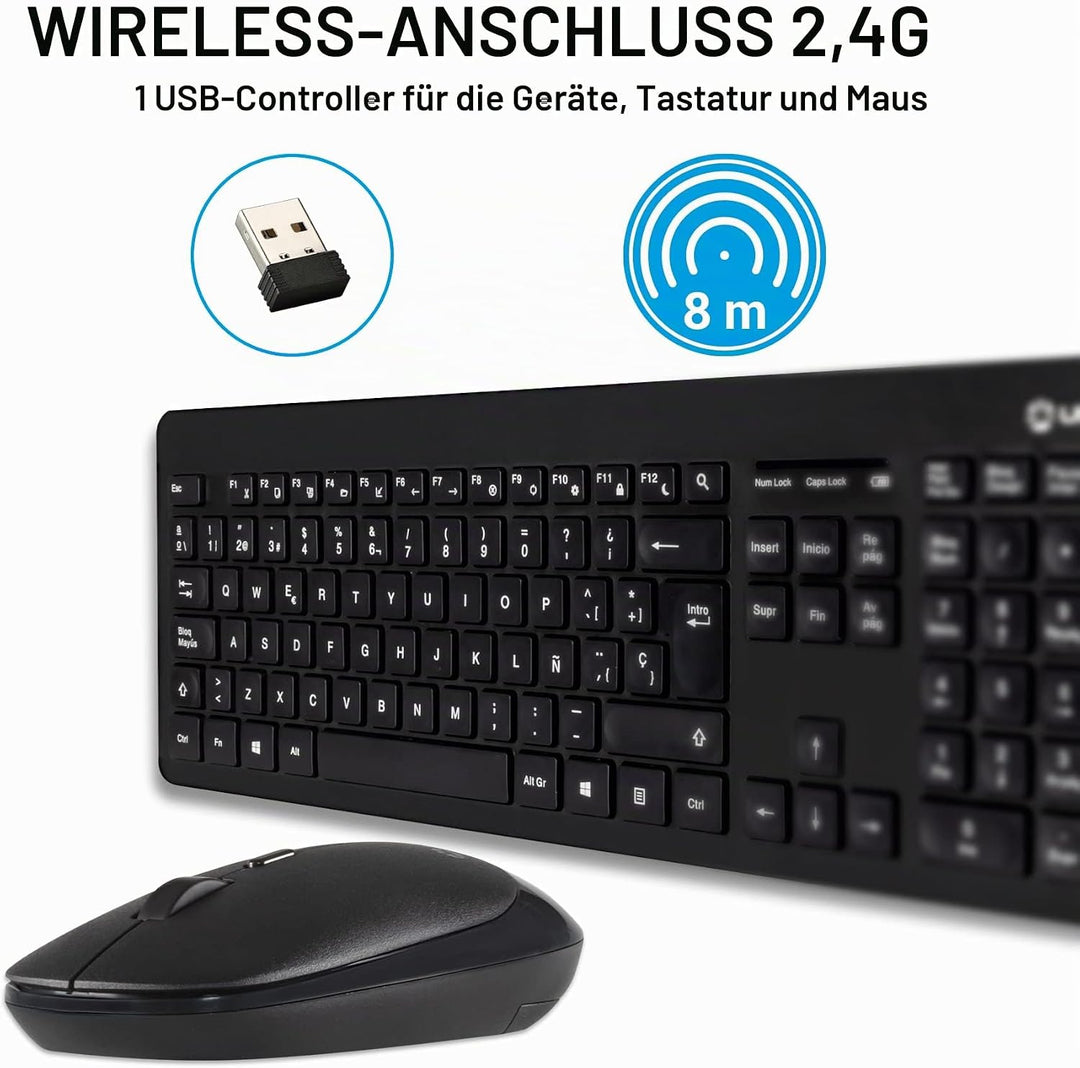 UNYKAch MK212 Pro Slim Kabelloses Tastatur- und Maus-Set, 105 Tasten, Membran, Portugiesisch, USB Wi